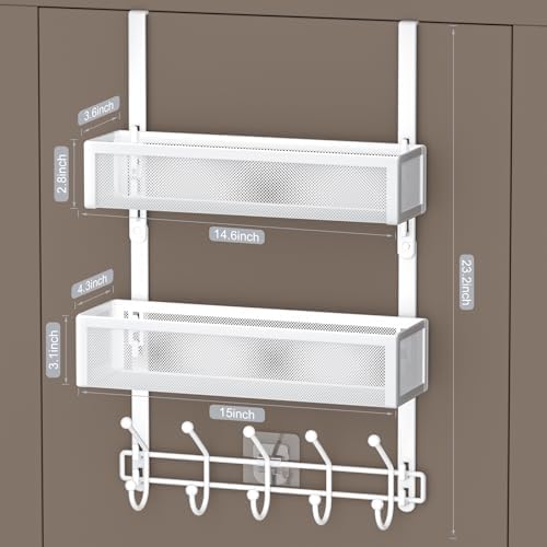 Over The Door Hooks Organizer with 2 Mesh Baskets and 10 Hooks