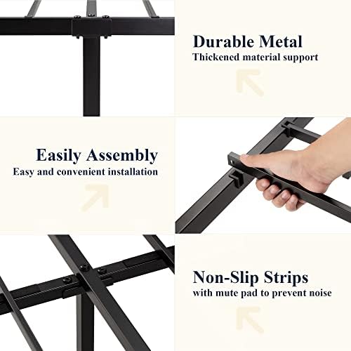 Allewie King Metal Bed Frame with Victorian Iron-Art Headboard, Black
