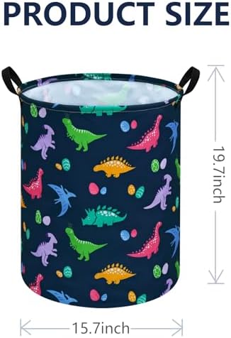 Collapsible Kids Laundry Basket Clothes Hamper, Foldable Storage Organizer Bin, Toy Clothes Storage with Handles for Boys Girls Bedroom, Room Decor Dinosaur