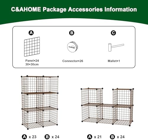 C&AHOME Wire Cube Storage, 6 - Cube Organizer Metal C Grids Units, Brown