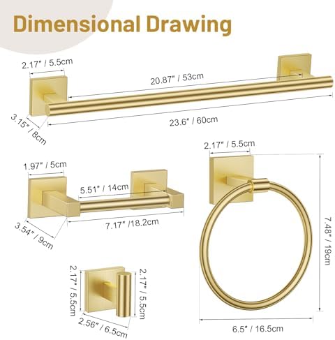 Lairuier Brushed Gold Bathroom Accessories, Towel Bar Set Wall Mounted