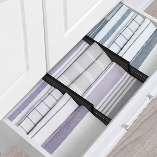 Utoplike Bamboo Kitchen Drawer Divider, Black Utensil Drawers Organizer | Adjustable, Spring Loaded, Works in Kitchen, Dresser, Bathroom, Bedroom, Drawer, Desk, 2.4" H, Fit 17.8"-20.6" Inner Drawer