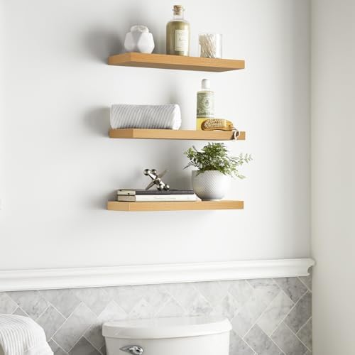 BAYKA Light Oak-Toned Floating Shelves 15.7in, Set of 3, Wall Mounted Shelf