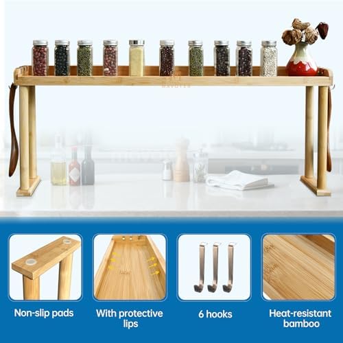 MAVOTER Over The Stove Top Shelf for Kitchen, Bamboo Spice Rack Organizer