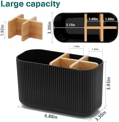 GFWARE Black Toothbrush Holder, 5 Slots Bathroom Organizers and Storage | Bamboo Toothbrush Holder, Kids Electric Toothbrush Holder and Toothpaste Storage for Bathroom Sink Organizer