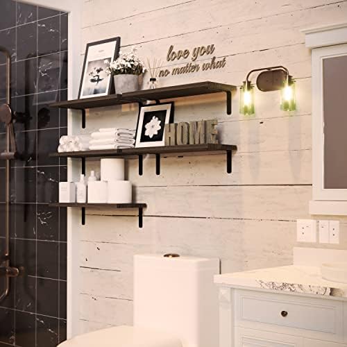 RICHER HOUSE Rustic Wood Floating Shelves Set of 5, Wall Mounted Shelf 16in | Farmhouse Hanging Shelf for Wall Décor, Heavy Duty Book Shelf for Living Room, Bathroom Bedroom Kitchen Storage, Deep Brown