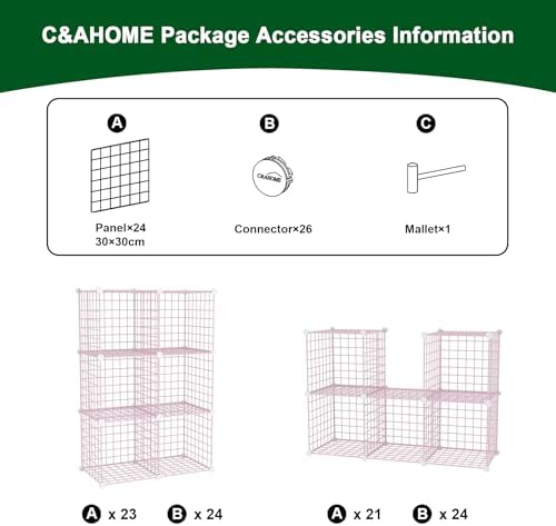 C&AHOME Wire Cube Storage, 6 - Cube Organizer Metal C Grids, Units, Pink