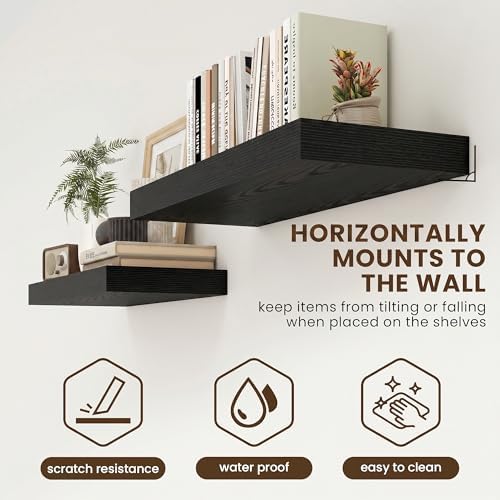 FLYJOE 12 Inch Deep Floating Shelves, 12'' x 12'' Black Shelves Set of 2