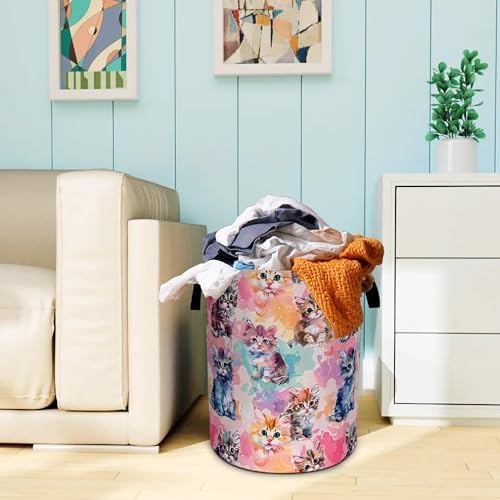 Cute Cat Pet Laundry Basket Foldable Oxford Cloth Hamper 18.9 x 16.5 Inch