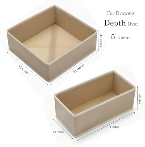 Drawer Organizer for Clothes & Underwear - 6-Pack Fabric Storage Bins with Zipper Bottom | Bra Drawer Organizer & Sock Organizer for Dresser - Foldable Baby Clothes Organizer Set, Grey