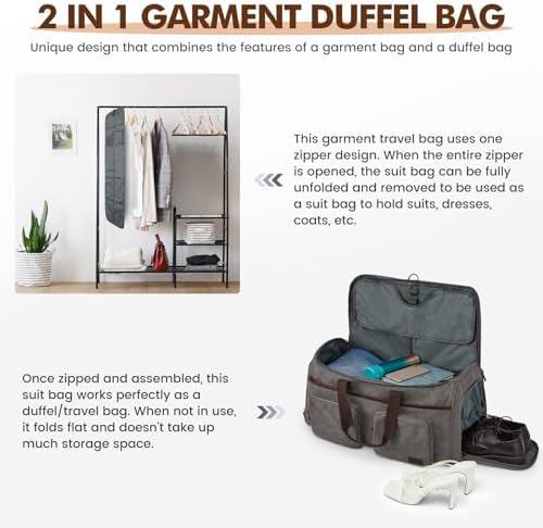 Garment Bag for Travel, S-ZONE Duffle Bag for Men Travel Convertible Suit Bags Carry on Luggage Women Hanging Suitcase Travel Bag with Toiletry Bag