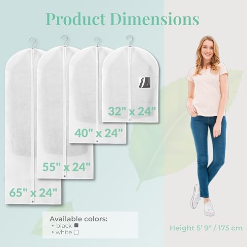 2-Pack Breathable Garment Bags for Hanging Clothes – Dust-Proof Suit & Dress Covers with Clear Window – Waterproof, Foldable Closet Storage Organizer for Coats, Gowns, and Jackets (White, 32")