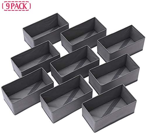 DIOMMELL 9 Pack Foldable Cloth Storage Box Closet Dresser Drawer Organizer Fabric Baskets Bins Containers Divider for Clothes Underwear Bras Socks Lingerie Clothing, M Grey 090