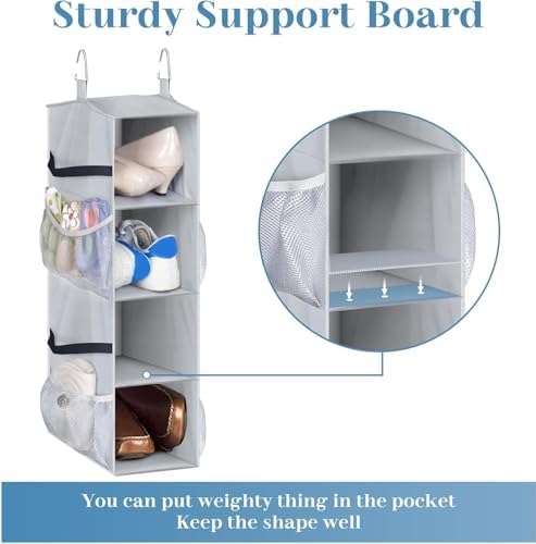SLEEPING LAMB Short Hanging Shoe Organizer for Closet Storage with Mesh Side Pockets Holds 8 Pairs, Hanging Shoe Rack Hanger RV, Camper, Grey (Pack of 2)