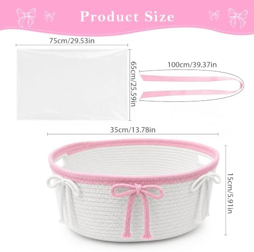 Gift Basket Empty with Gift Bag and Ribbon to Fill, Empty Woven Storage Basket for Gifts Cotton Rope with Handle Cute Baby Gift Baskets for Baby Showers, Easter, Birthdays and Toy Storage
