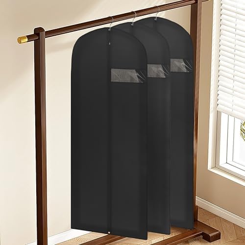 65" Dress Bags for Gowns Long, Garment Bags for Hanging Clothes with Clear Window, Foldable Suit Bag Cover for Travel and Storage (Black)
