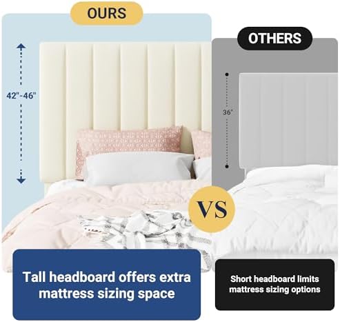 Allewie Full Size Storage Bed Frame, Vertical Channel Tufted Adjustable Headboard, Velvet Upholstered Platform Bed with 4 Oversized Underbed Drawers, Wooden Slats Support, No Box Spring Needed, Cream