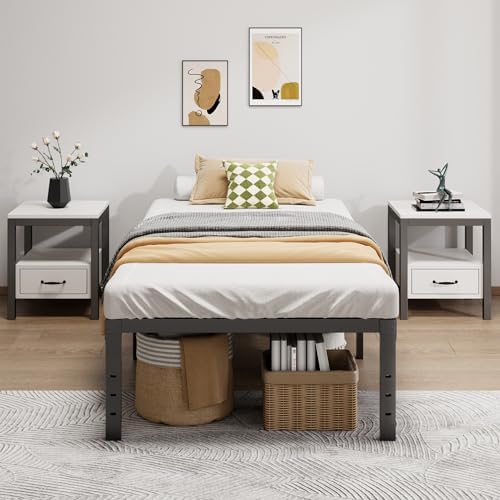 LUMUNANCE Metal Bed Frame Twin Size - 16 Inch Heavy-Duty Twin Platform Bed Frame No Box Spring Needed, Easy Assembly, Noise-Free, Sturdy Mattress Foundation, Underbed Storage Space