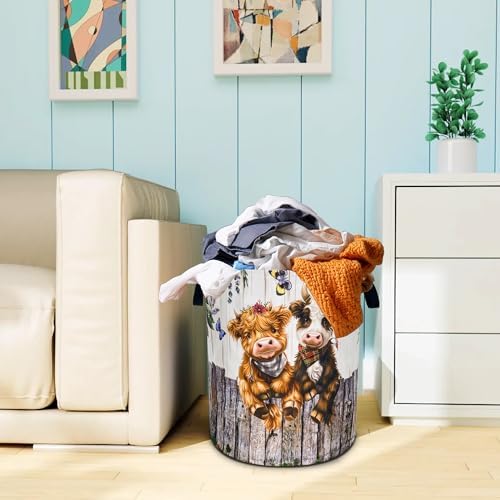 Cute Highland Cow Laundry Basket Foldable Oxford Cloth Hamper 18.9x16.5 In