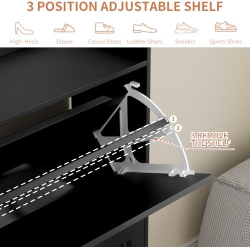 Shoe Storage Cabinet with 2 Flip Drawers (Black, 2 Flip Drawers)