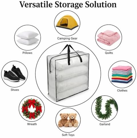 95L Underbed Storage Bag, Clear Blanket and Comforter Organizer with Handles, 1 Pack