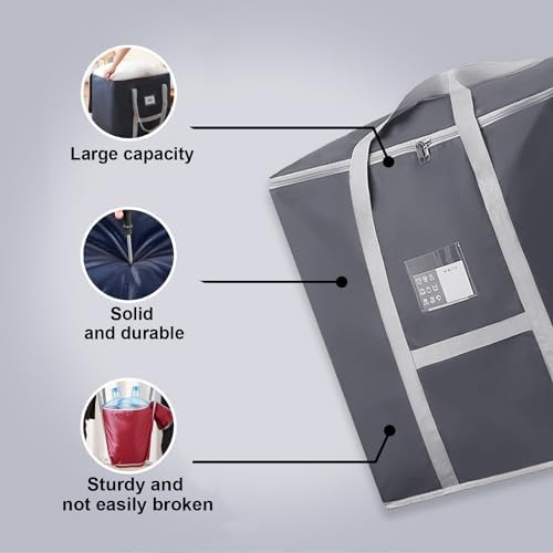 Kuber Industries Pack of 5 Storage Bag | Foldable Storage Bag | Moisture Proof Wardrobe Organizer | Underbed Storage Bag for Blanket-Clothes | Travel Moving Bag with Handle | S ZH011GY | Gray
