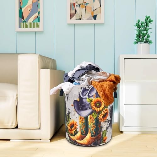 American Western Cowboy Hat Boots Laundry Basket Oxford Cloth 18.9 x 16.5In