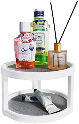Lazy Susan Organizer, 2 Tier Non Skid Spice Rack Turntable,360 Degree Rotating Seasoning Organizer, 10-Inch Spinning Organizer for Pantry Cabinet, Kitchen, Countertop, Vanity Display Stand