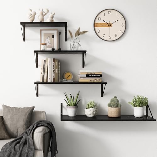 Fun Memories Black Floating Shelves 18 Inch Long, Rustic Floating Shelf with Brackets, 10 Inch Deep Wall Shelves, Black Bathroom Shelves, 18 x 10 Storage Shelf for Kitchen, Living Room, Set of 2