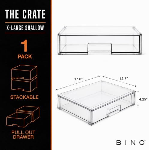 BINO | Stackable Storage Drawers, Shallow X-Large - Clear | THE CRATE COLLECTION | Storage Bins With Drawers Bathroom Organizers and Storage Organization and Storage Under Sink Organizer Vanity Home