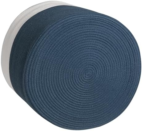 20x15 Inch Extra Large Round Cotton Rope Storage Basket with Lid, Decorative Woven Bin with Cover for Living Room Bedroom Closet, Dark Blue