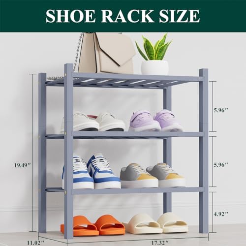 Smiry Bamboo Shoe Rack, 8 Vertical Slats, 3 Tier - 17.3" Wide, Grey