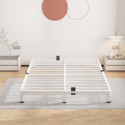ROIL 4 Inch White King Bed Frame Low Profile with Rounded Corner