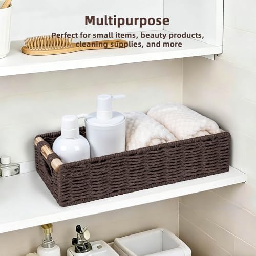 CubesLand Back of Toilet Storage Basket for Organizing W/Cut Out Handle | Handwoven Toilet Tank Top Paper Baskets, Wicker Decorative Basket for Countertop, Home Decor, Living Room, Nursery, Brown