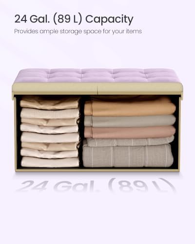 SONGMICS Foldable Storage Ottoman with Flipping Lid, 30 Inch Velvet Bench