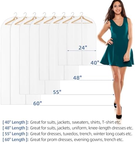 40" All Clear Garment Bags for Hanging Clothes, 12 Packs Suit Bags for Closet Storage, Plastic Waterproof Suit Cover Bags with Zipper for Coats, Jackets, Shirts (Set of 12)