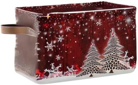 Christmas Tree Red Storage Basket Fabric Laundry Baskets Winter Snowflake Snowman Xmas Storage Boxes Organizer Bag for Baby Cloth Dog Toy Book Storage Cubes Shelf Closet Bins 16×12×8 Inches