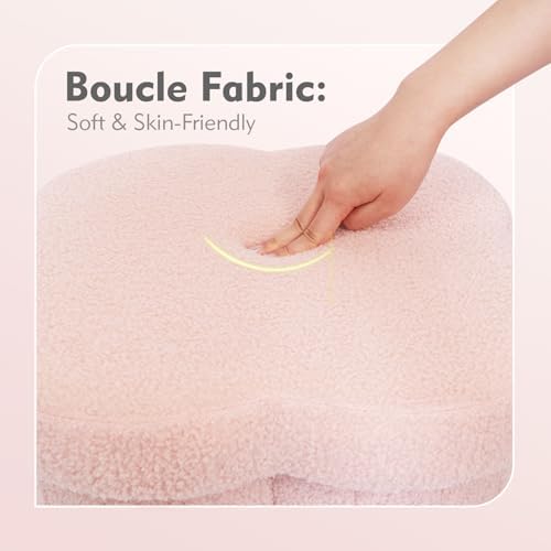 B FSOBEIIALEO Storage Ottoman Cube, Flowers Shaped Ottomans with Storage Foot Stool Footrest, Boucle Ottoman Seat for Dorm Room, Faux Teddy Fur, Pink 15"x15"x15"