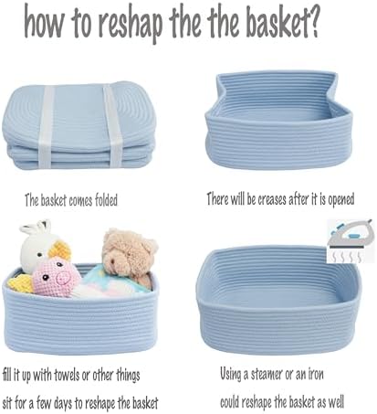 XUANGUO Small Woven Storage Baskets for Shelves, 12" x 8" x 5", Blue