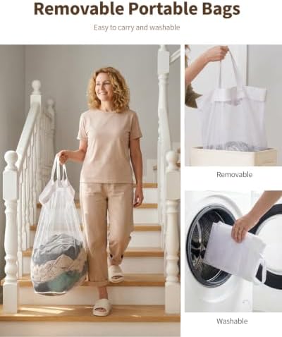 85L Laundry Hamper with Lid, Large Hamper for Clothes, Off White