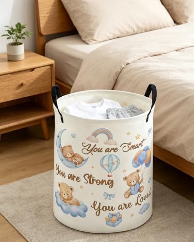 ESSME Kids Laundry Basket,Bear Hamper Collapsible Canvas Waterproof Storage Bin for Boys, Cute Hamper,Gift Baskets(Bear)
