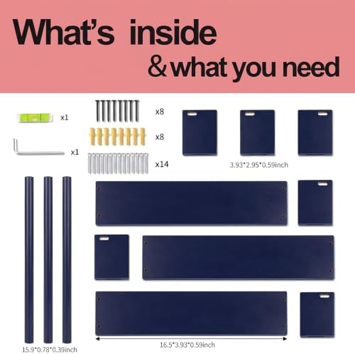 Fixwal Floating Nursery Book Shelves for Wall, 16.5in, Set of 3, Navy Blue | Solid wood shelves store kids' books, toys and clothing. Fits kids' room, playroom, nursery, living room, bedroom & bathroom.