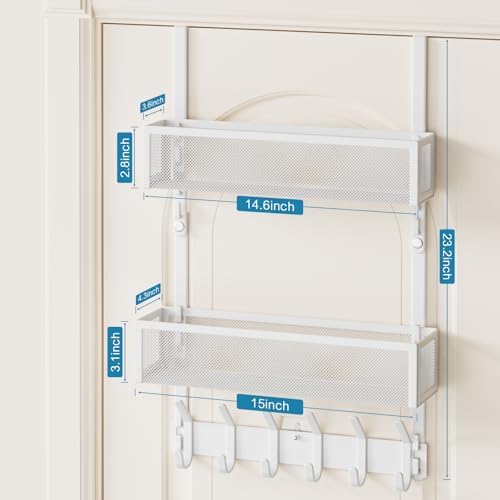 Over the Door Hooks Organizer,Door Hanger Fits Doors 1 3/4" White