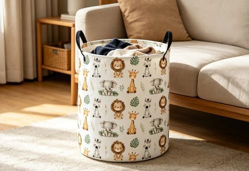 ESSME Animal Laundry Basket,Cute Hamper Collapsible Canvas Waterproof Storage Bin,Cute Hamper,Gift Baskets(leavas animal)