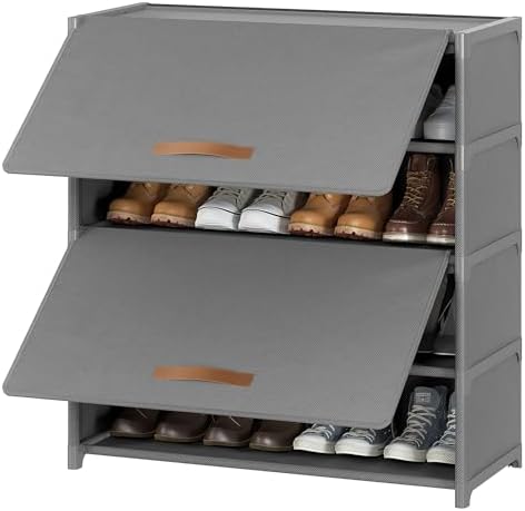 5 Tier Shoe Cabinet with Door, 20-Pair Storage, Grey