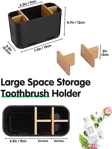 GFWARE Black Toothbrush Holder with Drainage, Bathroom Organizer, Large | 5 Slots Toothbrush and Toothpaste Holder with Bamboo Divider, Kids Electric Toothbrush Holder for Bathroom Sink Organize