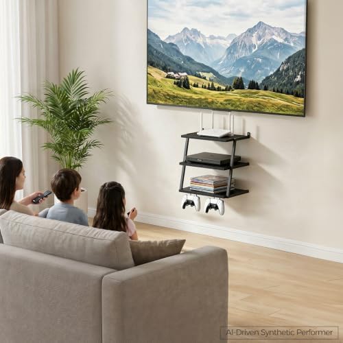 MAHANCRIS Floating TV Shelf, 3 Tier Projector Shelf for DVD Players