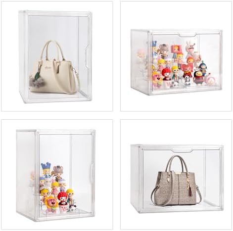 BOHOIDEE Clear Acrylic Display Case with Two Display Shelves for Figures, Dustproof Storage Organizer Box with Magnetic Door, Acrylic Collectibiles Showcase