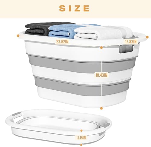OOAMBB 43L(11.5Gallon) Collapsible Laundry Basket Plastic (Grey, 1 Pack) | Pop Up Laundry hamper/Storage Container, Foldable Laundry Basket with Large Capacity,Sturdy,Space Saver