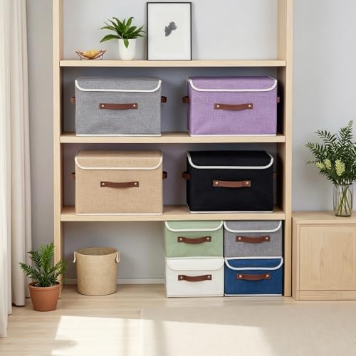 2PCS Storage Boxes Baskets with Lid Foldable Fabric Storage Bins